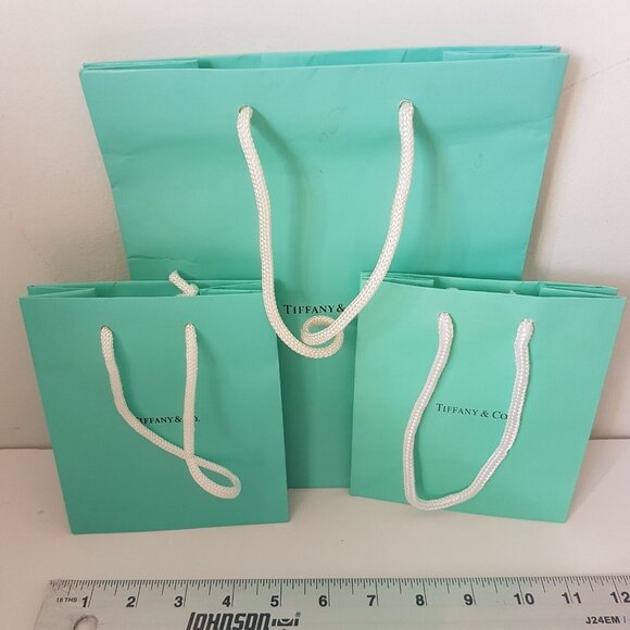 TIFFANY & Co Medium and 2 Small Blue Paper Tote Gift Bag Lot of 3 Empty Bags - Picture 3 of 6